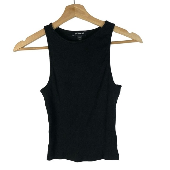 Express Black Ribbed High Neck Tank Top XXS - Picture 2 of 3